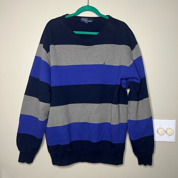 Vintage Polo Ralph Lauren Fleeced Sweatshirt Oversized Striped Large - Picture 1 of 10